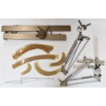 Large collection of draughtsman's equipment including cased sets of French curves, adjustable