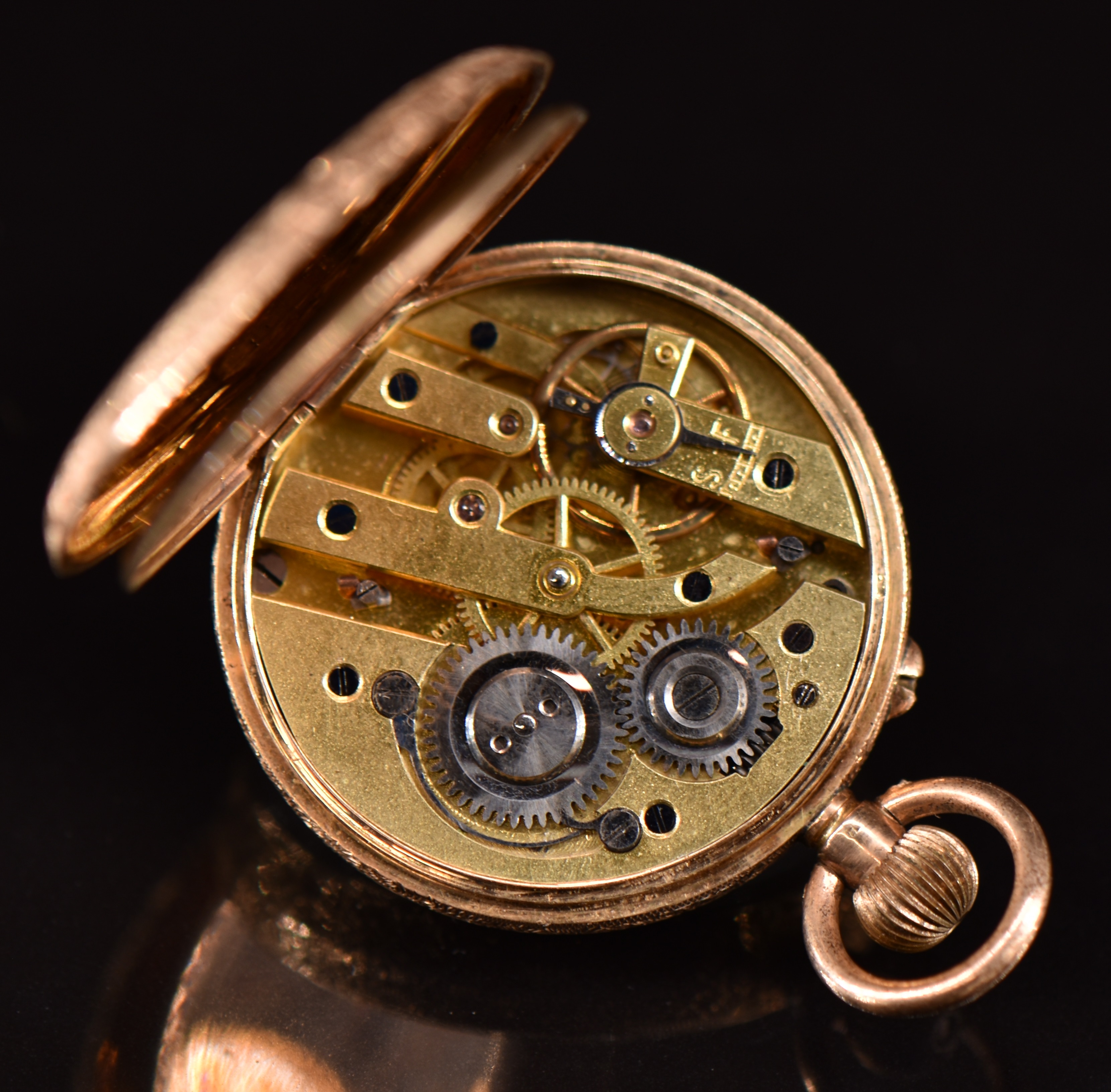 Unnamed 14ct gold ladies keyless winding open faced pocket watch with ...