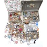 A collection of jewellery including bracelets, diamanté, silver ring, silver necklace, garnet