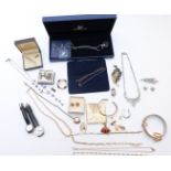 A collection of jewellery including Swarovski, diamanté and silver necklaces, cufflinks etc