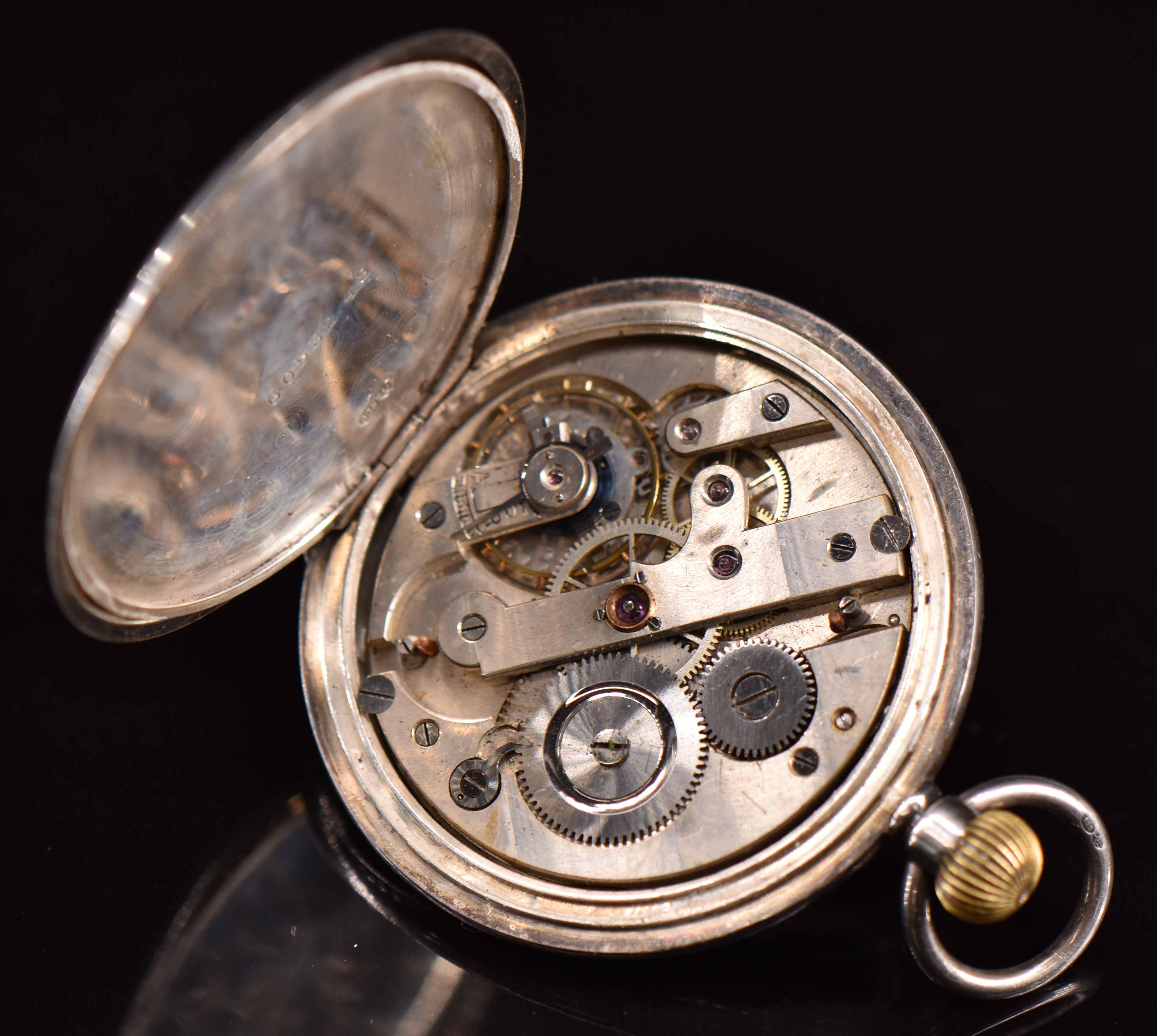 Unnamed silver keyless winding half hunter pocket watch with subsidiary seconds dial, blued hands, - Image 3 of 3