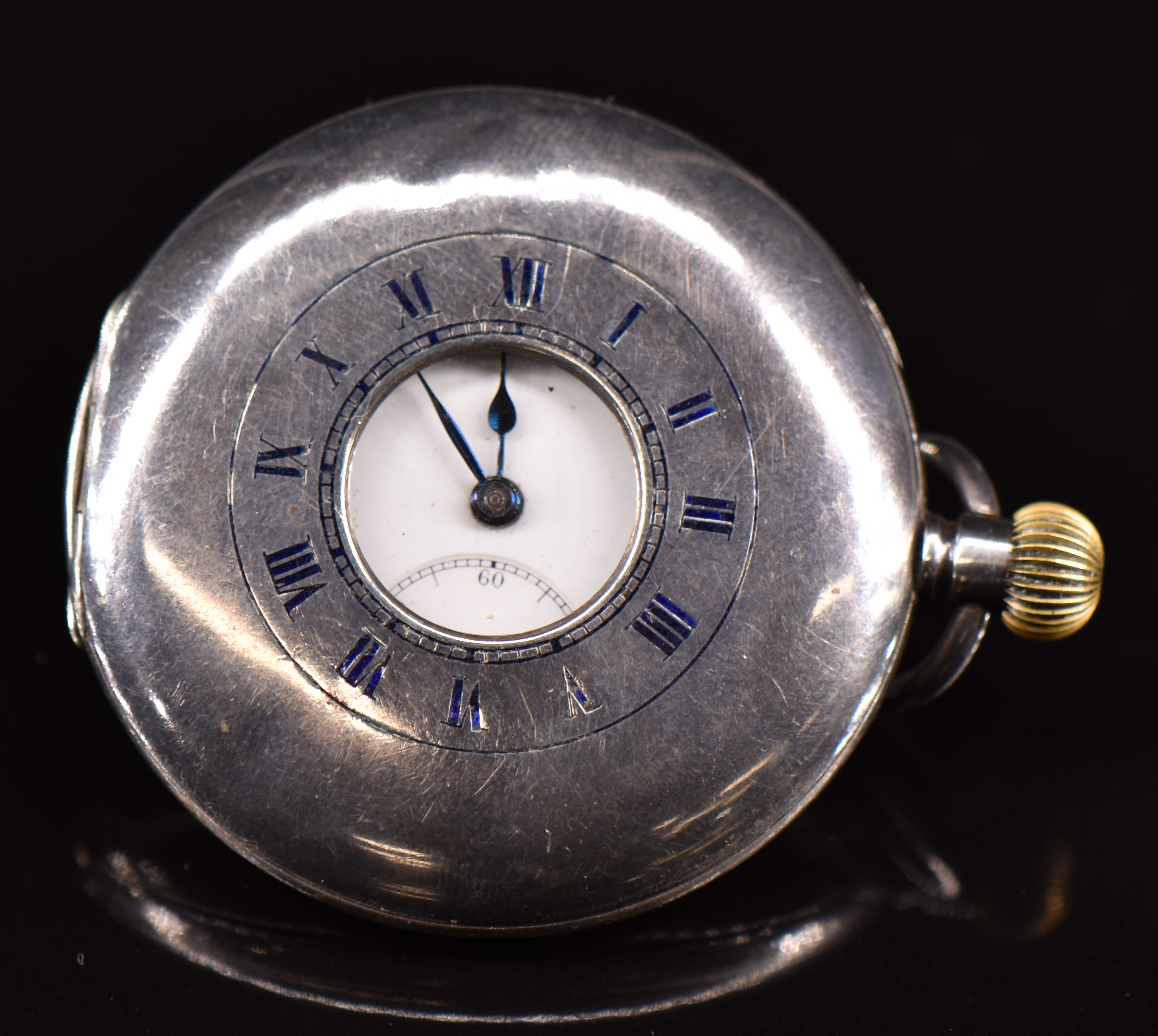 Unnamed silver keyless winding half hunter pocket watch with subsidiary seconds dial, blued hands, - Image 2 of 3