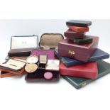 A collection of jewellery and silver boxes / presentation boxes including Carrington and Co, CC