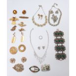 A collection of Alva museum replica brooches and earrings, Jewelcraft bracelet, earrings and