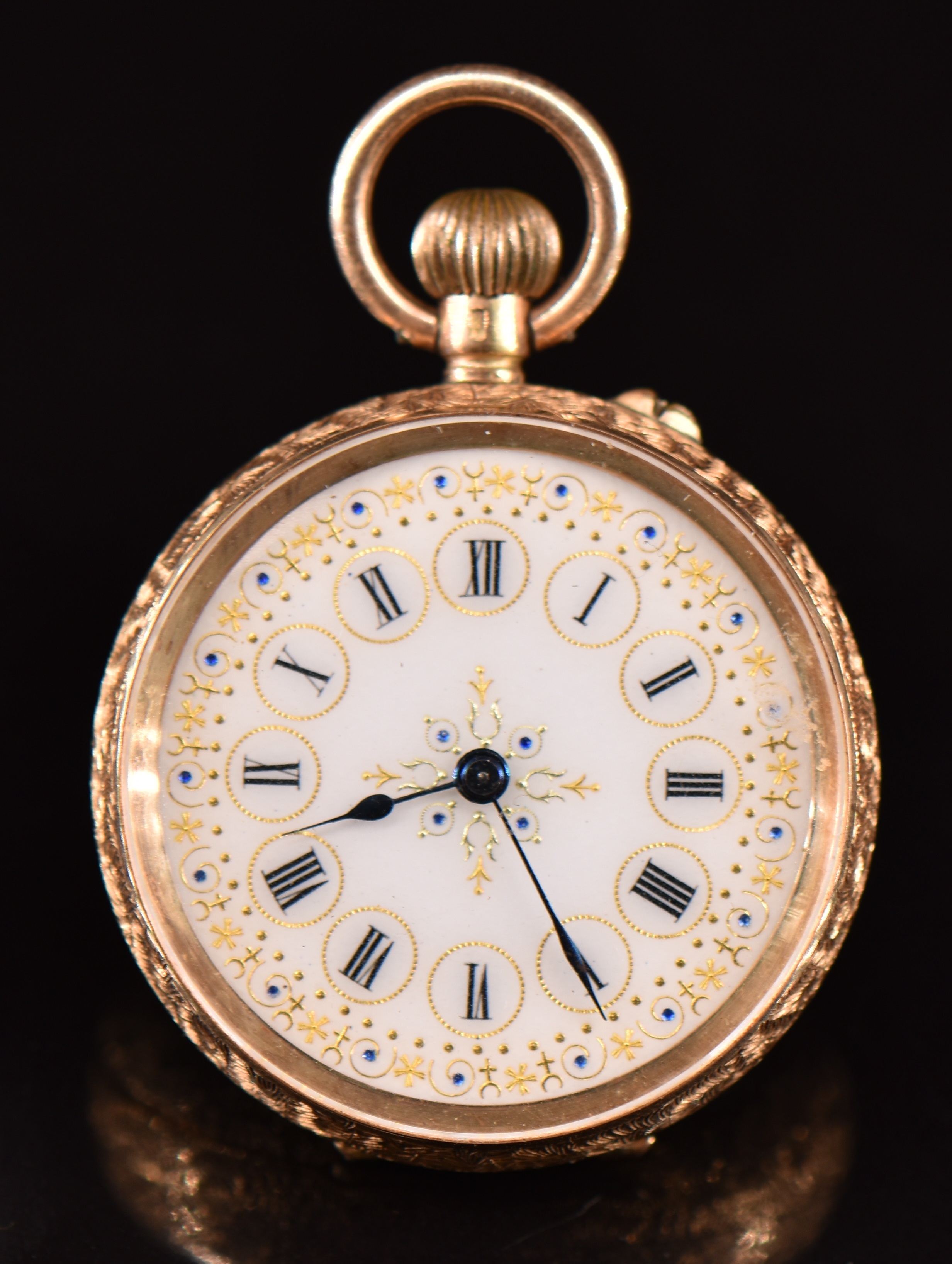 Unnamed 14ct gold ladies keyless winding open faced pocket watch with ...
