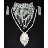 A pair of paste/diamanté earrings, large diamanté choker necklace and another diamanté necklace