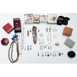 A collection of silver jewellery including earrings, necklace, Iona brooch set with moss agate,