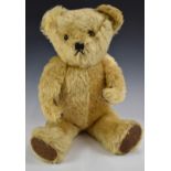 Fadap French Teddy bear with golden mohair, straw filling, disc joints, leather pads and stitched