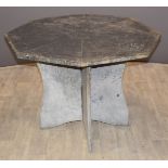 19thC likely Irish Valentia slate table, the octagonal top having engraved decoration, supported