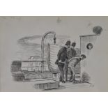 Edward Ardizzone RA (1900-1979) pen and ink of two policemen apprehending a man aboard a ship with