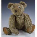 Chad Valley Teddy bear with squeaker, grey mohair, shaved snout, straw filling, disc joints, felt
