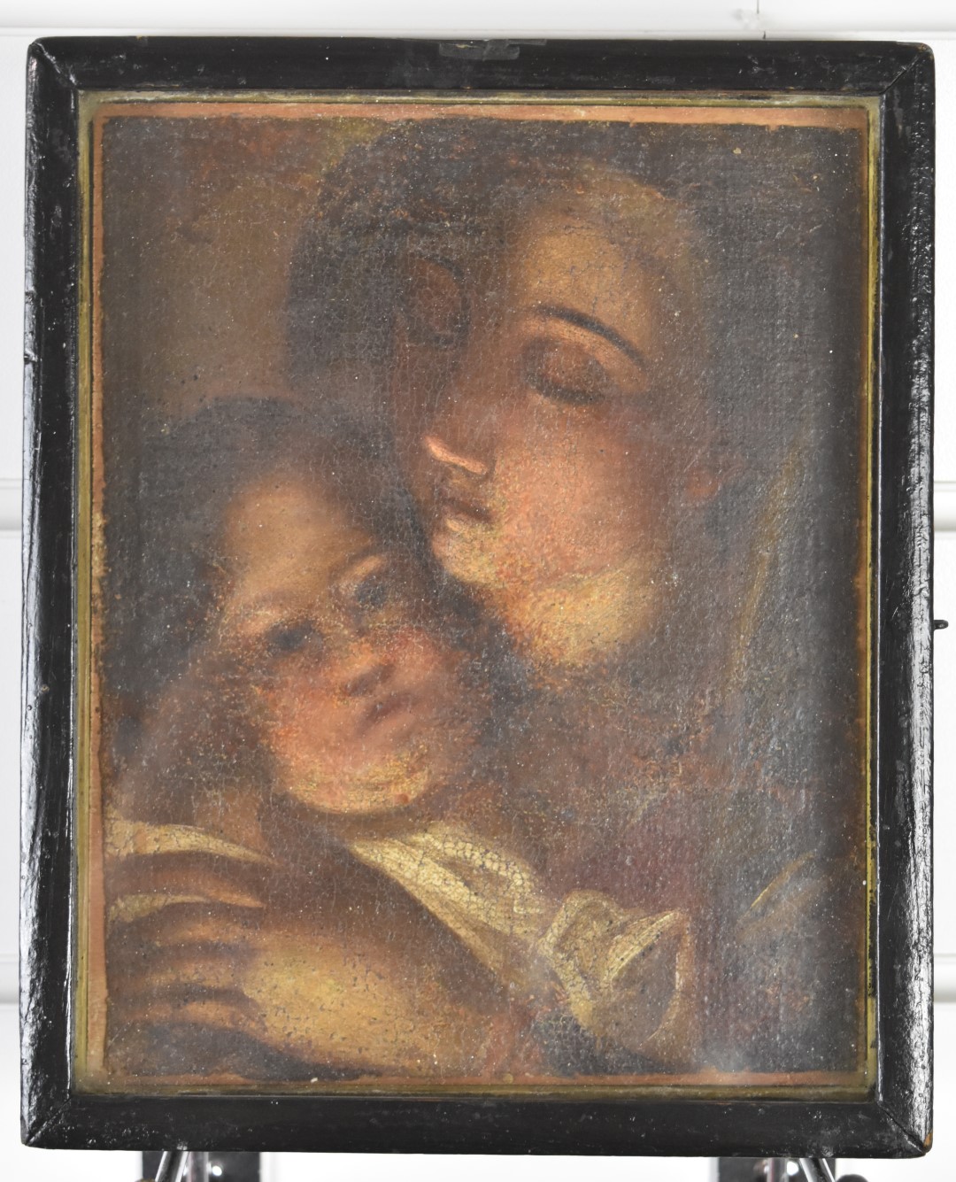Oil on canvas laid on board study of a woman with baby, likely Madonna and child, possibly 17th/ - Image 3 of 4