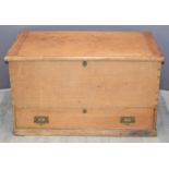 19thC pine mule / silver chest or coffer with secret compartment and single drawer, 112 x 62 x 63cm
