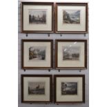 Set of six 19thC coloured French interest engravings from Ackermann's views on the Seine, comprising