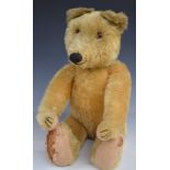 English Teddy bear with blonde mohair, straw filling, disc joints, felt pads and stitched