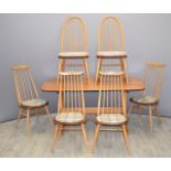 Ercol light elm dining table L152 x W84 x H73cm and six chairs, four hoop back and two bar back