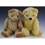 Two Chad Valley Teddy bears one with squeaker, blonde mohair, soft filling, disc joints, yellow felt