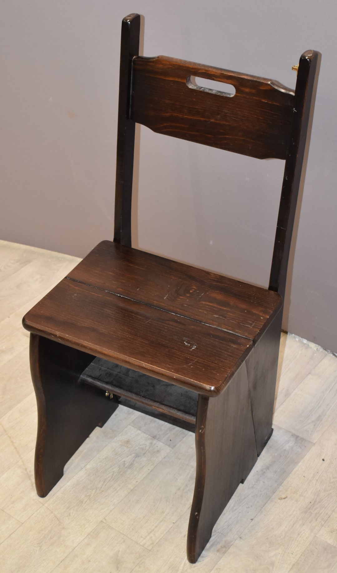 Stained wood metamorphic library steps or chair, height of top step 92cm - Image 2 of 3