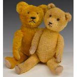 Two American Teddy bears both with growler, golden mohair, straw filling, disc joints, felt pads and