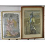 Pair of watercolour and pastel costume designs for Cleopatra, both titled and indistinctly signed