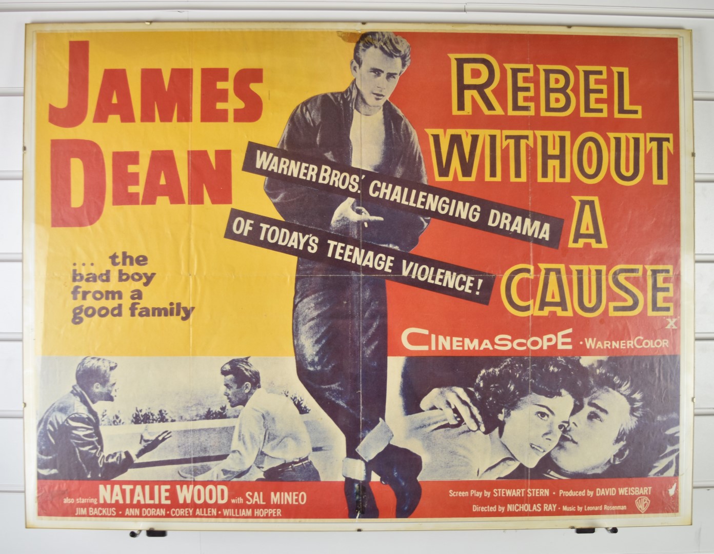 James Dean 'Rebel Without A Cause' film poster, 58 x 78cm, in clip frame