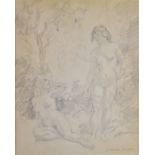 Norman Alfred William Lindsay (Australian 1879-1969) pencil / charcoal study of two female nudes