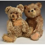 Two Steiff style Teddy bears one Zotie with growler, brown mohair, shaved snout, disc joints, open