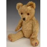 Farnell Alfa Teddy bear with blonde mohair, soft filling, disc joints, cloth pads, stitched features
