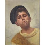 Vincenzo Maresca (19thC Italian) portrait of a boy smoking, signed lower left, 27 x 21cm, in gilt