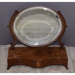 19thC serpentine fronted inlaid mahogany dressing table mirror, W61 x D25 x H60cm
