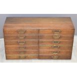 Oak collector's / haberdashery chest of 12 drawers, the top six with dividers, W84 x D32 x H47cm