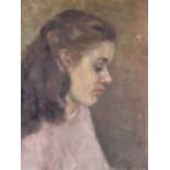 Oil on canvas portrait of a girl, indistinctly signed lower right, 43 x 33cm, in part gilt frame