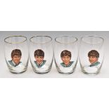 Set of four 1960s Beatles transfer decorated drinking glasses with gilt rims, produced by Joseph