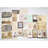 Ephemera including daguerreotype, dance cards, cabinet photographs, military postcards and a