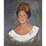 Oil on canvas portrait of a lady, indistinctly signed and dated 1966 lower right, 60 x 49cm, in part
