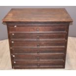 Oak plan chest or chest of six drawers, with Art Nouveau or Arts and Crafts style handles, W99 x D69