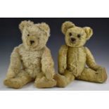 Two Chad Valley, Merrythought or similar Teddy bears both with blonde mohair, shaved snouts, disc