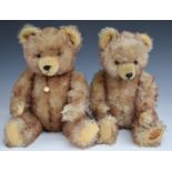 Two Hermann Teddy bears both with brown tipped mohair, shaved snout, straw filling, disc joints,