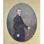 19thC watercolour portrait of Viscount Edward II of Exmouth (1811-1896), maximum diameter 16cm, in