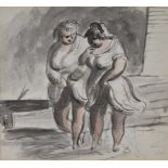 Edward Ardizzone RA (1900-1979) watercolour of two women holding their dresses while paddling,