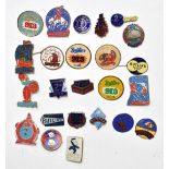 A collection of Butlins holiday camp badges including Beavers Club, 913 Club, Second Week, Hurrah