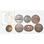 Five copper tokens comprising 1813 Phoenix Iron-Works Glasgow, Thames and Severn Canal 1745, Bradley
