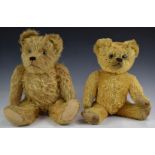 Two Chad Valley, Merrythought or similar Teddy bears one with golden mohair, shaved snout, disc