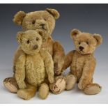 Three Chad Valley or similar Teddy bears all with blonde mohair, disc joints, felt pads and stitched