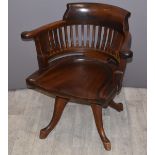 Early 20thC mahogany swivel office chair, H76cm