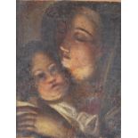 Oil on canvas laid on board study of a woman with baby, likely Madonna and child, possibly 17th/
