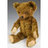 American Teddy bear with squeaker, brown mohair, soft filling, disc joints, felt pads and stitched