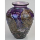 Jonathan Harris Iridised Fish silver graal cameo glass vase decorated with Japanese carp over a