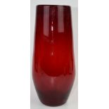 William Wilson for Whitefriars or similar ruby red glass vase with control bubble decoration, 32cm