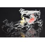 Vintage lampwork and spun glass fairy tale horse and carriage with clear carriage, black rearing